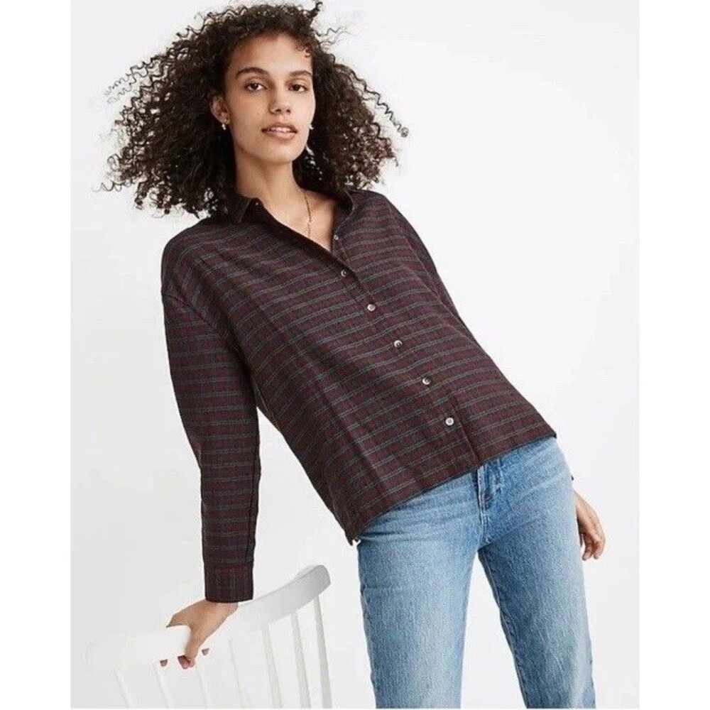 Madewell Westlake Button Up Shirt Small Red Pfeiffer Plaid Long Sleeve Holiday
